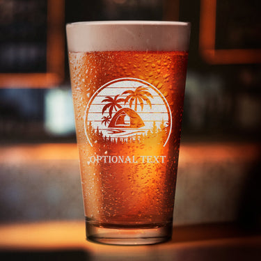Camping Retro Sunset Beer Glass |  Custom 16 oz Pint Glasses
